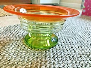 Vintage Eva Englund Mid Century Pukeberg Art Glass Footed Bowl - Tangerine Rim