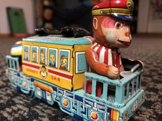 Very Rare Vintage Tin Litho Japan 60’s Wind - Up Wind Up Monkey Car Express Train