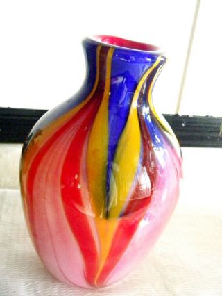 Vintage Murano? Colorful Drip Glass Vase Cased Gorgeous Pink Yellow Blue