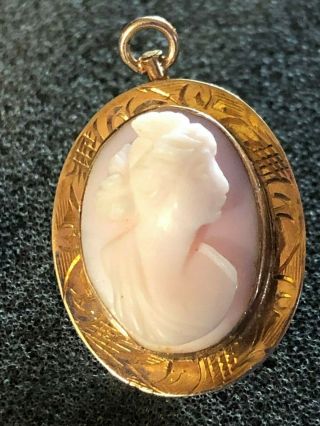 Vintage 10k Yellow Gold Cameo Brooch Pin Pendant Possibly Antique