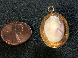 Vintage 10k Yellow Gold Cameo Brooch Pin Pendant Possibly Antique 2