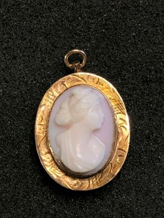 Vintage 10k Yellow Gold Cameo Brooch Pin Pendant Possibly Antique 4