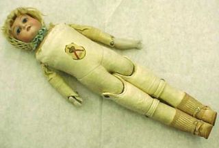 Antique Stitched Kid Leather Jointed Doll Body 17 " Parts/repair - Head Broken
