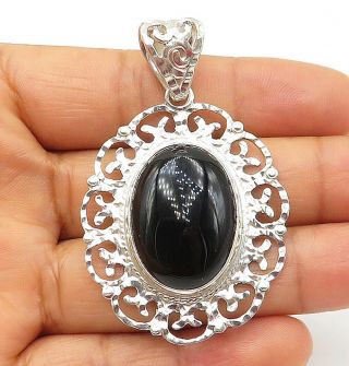 Bernice Goodspeed Mexico 925 Silver - Vintage Oval Black Onyx Pendant - P7227