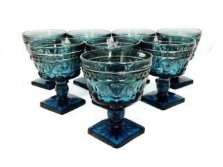 8 Vintage Indiana Glass Colony Park Lane Blue 4 - 1/2 " Stemmed Goblets