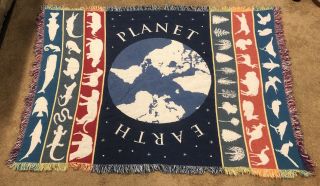 Vintage 90’s Planet Earth Usa Animal Nature Blanket Throw Rug Advertising Rare