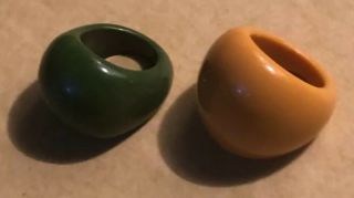 2 Vintage Bakelite Dome Rings,  Sizes 6 1/2 - 7 (spinach) & 7 1/2 - 8 (mustard)