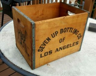 Vintage Seven Up Bottling Co Los Angeles Wooden Crate Box 1970