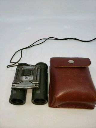 Vintage Carl Zeiss Binocular In Leather Case Signed Jena Army Green Color.