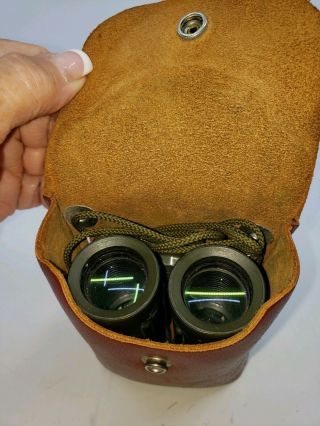 Vintage Carl Zeiss Binocular In Leather Case Signed Jena Army Green Color. 6