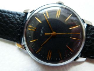 Very rare Vintage Black POBEDA Men ' s dress watch from 1960 ' s years 3