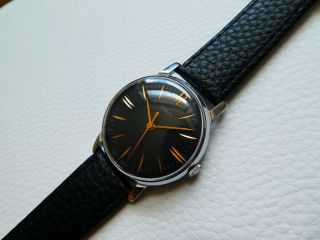 Very rare Vintage Black POBEDA Men ' s dress watch from 1960 ' s years 7