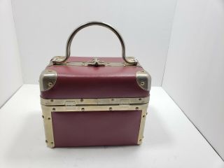 Vintage 1950’s Delill Box Train Trunk Box Purse W/ Brass Hardware Red