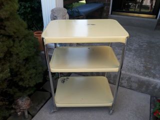 Vintage Retro Yellow Cosco 3 Tier Kitchen Cart / Utility Table W/outlet 1950 