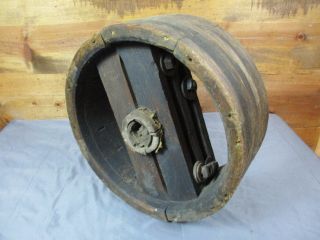Wood Flat Belt Pulley Vintage Antique Primitive Industrial Farm Barn Wheel 16”