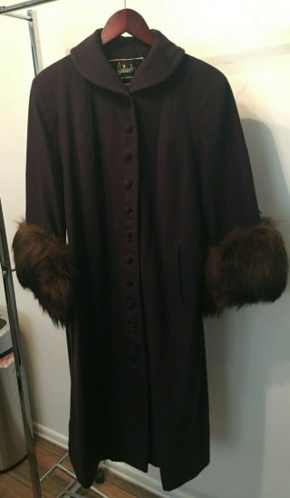Vintage Opera Coat Navy wool and Fox Fur Collar Cuff Cape Long Jacket 1950 XL 2