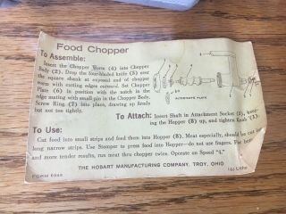 KitchenAid Hobart FOOD PREPARER GRINDER ATTACHMENT (Food Chopper 3986) VINTAGE 7