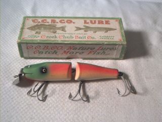 Vintage Old Wood Fishing Lure Creek Chub Jointed Pikie Rainbow Fire Ge W/ Box