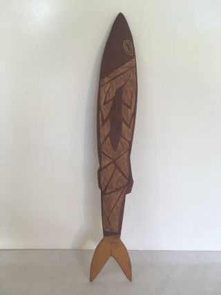Vintage Australian Aboriginapainted An Carved Fish,  16 1/2” X 2 1/2”,  From N.  T.