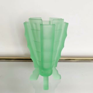 8.  5” Bagley Bamboo Uranium Glass Vase Vintage Satin Rare Green