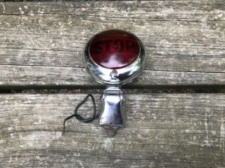Vintage Red Glass Stop Tail Light W/ Chrome Housing Hot Rat Rod Motorcycle