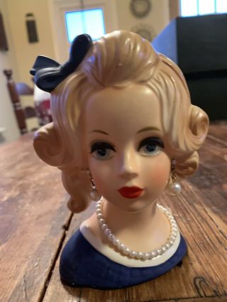 Rare Napco Teen Lady Head Vase C8499 Vintage Blonde Beauty 5 1/2 " Antique Pearls