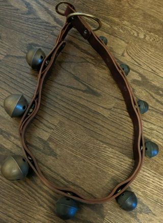 Vintage Antique Sleigh Bells (9 Bells,  Various Sizes) - 48 " Belt