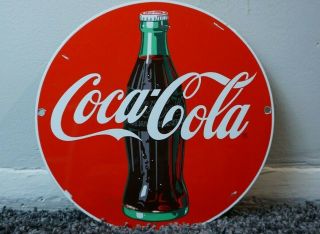 Vintage Coca Cola Porcelain Sign Gas Oil Metal Station Pump Plate Soda Pop Drink