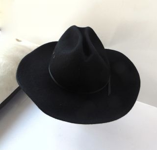 Vintage Black 100 Wool Western Cowboy Hat Old Fashion Quality Usa 25.  5 " Xl
