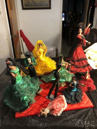 9 Vintage Spanish Flamenco Dancer Doll Lace Dresses 1970’s Up To 18” Inches Tall