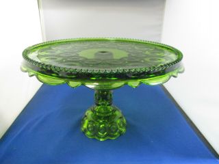 Vintage L.  E.  Smith Emerald Green Glass Pedestal Cake Plate/stand - Moon & Stars