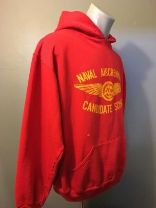 Vtg 70s Naval School Hoody Sweatshirt Mens L US Navy Military Russell Raglan Red 2