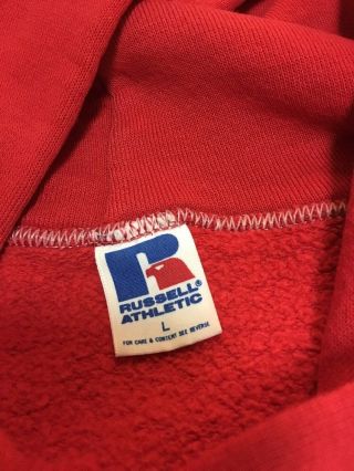Vtg 70s Naval School Hoody Sweatshirt Mens L US Navy Military Russell Raglan Red 6