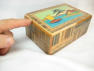 VINTAGE JAPANESES 1950 MARQUETRY MAGIC PUZZLE BOX 100,  PARQUETRY INLAY WOOD 2