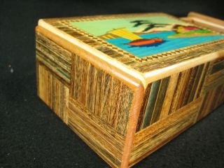 VINTAGE JAPANESES 1950 MARQUETRY MAGIC PUZZLE BOX 100,  PARQUETRY INLAY WOOD 3