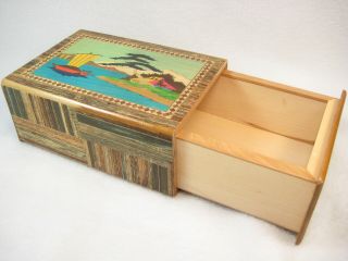 VINTAGE JAPANESES 1950 MARQUETRY MAGIC PUZZLE BOX 100,  PARQUETRY INLAY WOOD 4
