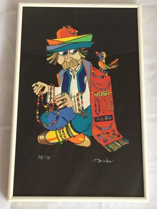 Vintage Jovan Obican Numbered Print 38/175 Rare Wall Art Man With Bird Untitled