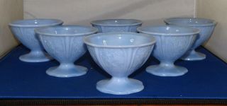 6 Vintage 2 3/4 " Tall Cherry Blossom Blue Delphite Footed Sherbert - Desert Bowls