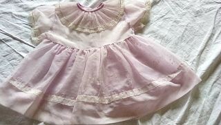Vtg 50s Lavender Baby Girls Toddler Sheer Nylon Flocked Dress Size 2 Pale Purple