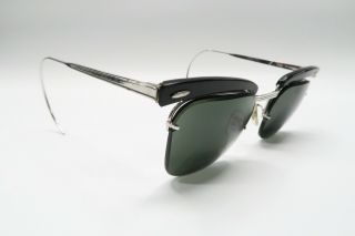 Vtg Bausch & Lomb Rx Eyeglasses Frame 48[]22 Black Silver Browline Gf 12k A036