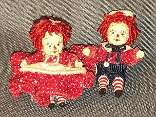 Dollhouse Miniature Artisan Made Raggedy Ann And Andy Dolls By L.  Bauer 1976