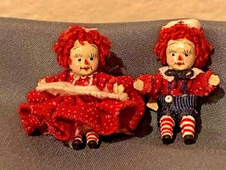 Dollhouse Miniature Artisan Made Raggedy Ann and Andy Dolls by L.  Bauer 1976 2