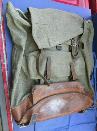 Vintage Swiss Army Mountain Backpack Rucksack,  Salt & Pepper Canvas/leather - Old