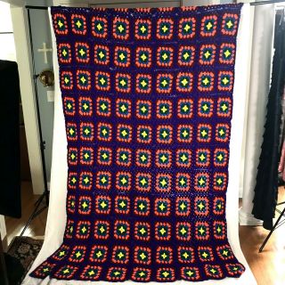 Crochet Afghan Granny Square Yarn Blanket Handmade 60 X 120 " Colors