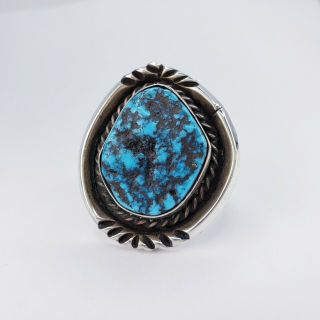 Vintage Sterling Silver Native American Navajo Turquoise Ring Size 11.  5 Signed