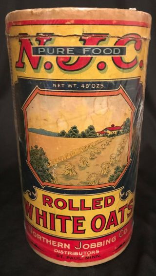 Vintage 1900s N.  J.  C.  Brand Rolled Oats Container 3lb Box Graphics