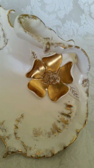 Vintage Florence Ceramics Console Bowl with Handle Cream/ Gold Cond. 3