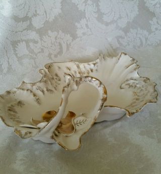 Vintage Florence Ceramics Console Bowl with Handle Cream/ Gold Cond. 5