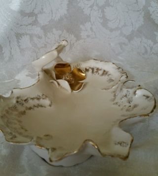 Vintage Florence Ceramics Console Bowl with Handle Cream/ Gold Cond. 7