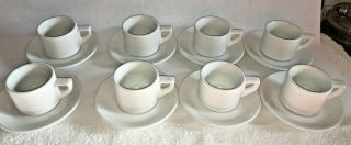 (8) Acf Italy Stacking White Demitasse Espresso Cups Saucers Vintage Mid Century
